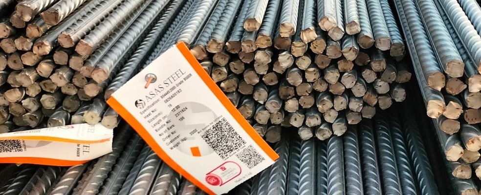 ASAS Steel rebar bundles with orange mill tags