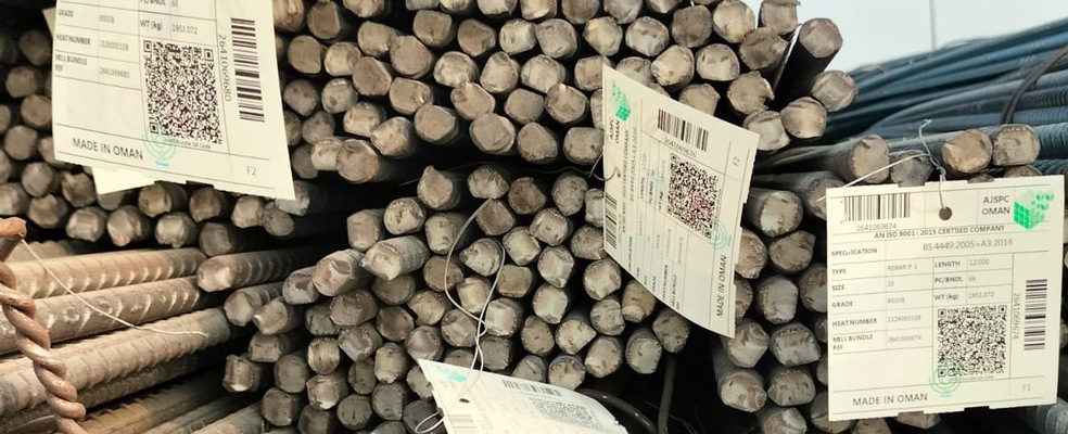 Jazeera Steel reinforcing bar bundles with mill tags